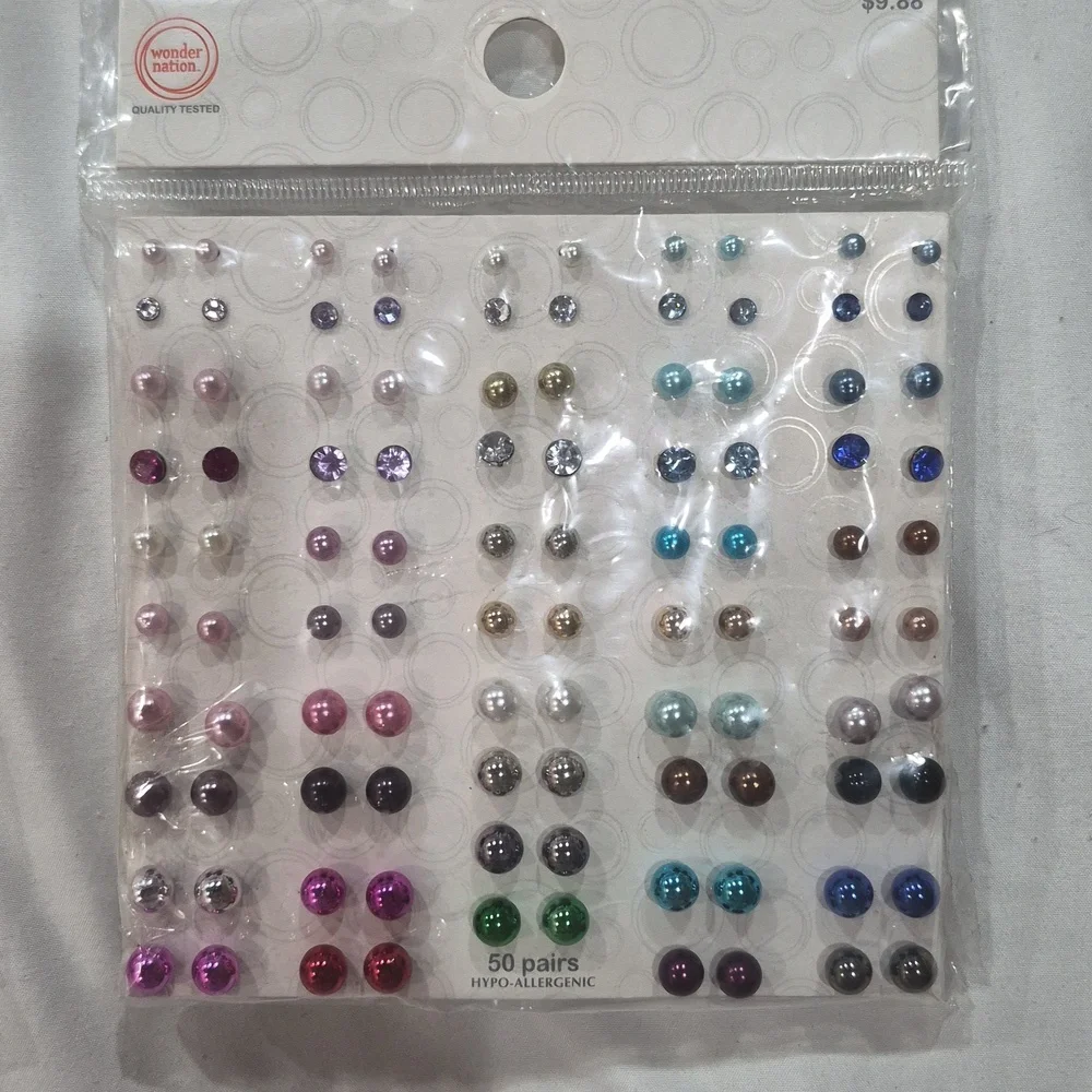 New Girl's Colorful Stud Earrings Set 98 Pairs Hyoallergenic